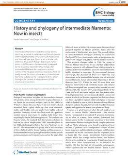 History and Phylogeny of Intermediate Filaments: Now in Insects Harald Herrmann*1 and Sergei V Strelkov2