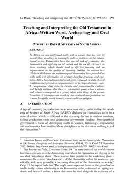 Teaching and Interpreting the Old Testament in Africa: Written Word, Archaeology and Oral World