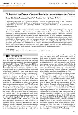 Phylogenetic Significance of the Rpoa Loss in the Chloroplast Genome of Mosses