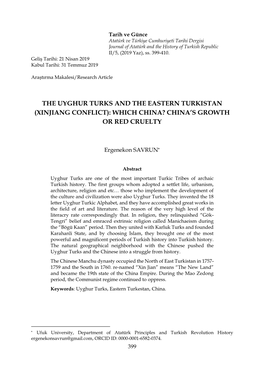 The Uyghur Turks and the Eastern Turkistan (Xinjiang Conflict): Which China? China’S Growth Or Red Cruelty