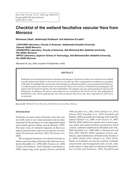 Checklist of the Wetland Facultative Vascular Flora from Morocco