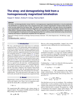 The Stray- and Demagnetizing Field from a Homogeneously Magnetized