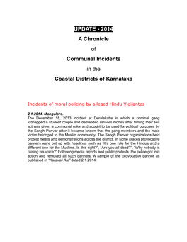 Chronicle of Communal Incidents in Coastal Karnataka