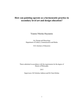 How Can Painting Operate As a Hermeneutic Practice in Secondary Level Art and Design Education?
