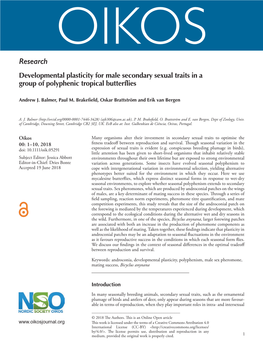 Developmental Plasticity for Male Secondary Sexual Traits in a Group of Polyphenic Tropical Butterflies