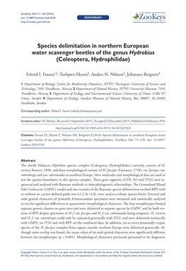 ﻿Species Delimitation in Northern European Water Scavenger Beetles