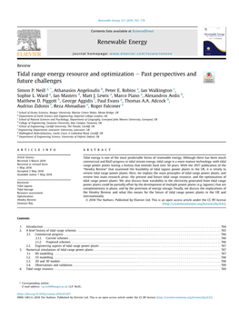 Tidal Range Energy Resource and Optimization E Past Perspectives and Future Challenges