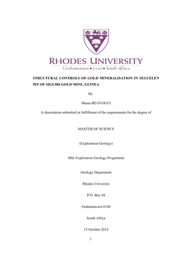 1 Structural Controls of Gold Mineralisation In