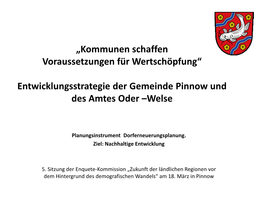 Entwicklungsstrategie Der Gemeinde Pinnow Und Des Amtes Oder –Welse