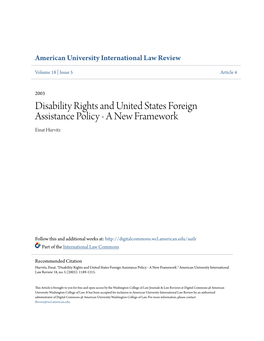 Disability Rights and United States Foreign Assistance Policy - a New Framework Einat Hurvitz