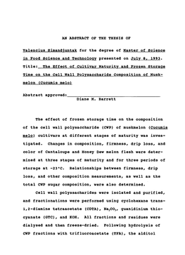 The Effect of Cultivar Maturity and Frozen Storage Time on the Cell Wall Polysaccharide Composition of Musk- Melon (Cucumis Melo)