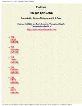 Plotinus the SIX ENNEADS Translated by Stephen Mackenna