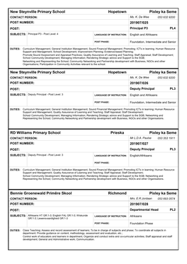 Hopetown New Steynville Primary School Pixley Ka Seme Hopetown