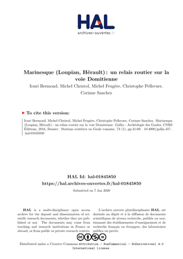 Marinesque (Loupian, Hérault) : Un Relais Routier Sur La Voie Domitienne Iouri Bermond, Michel Christol, Michel Feugère, Christophe Pellecuer, Corinne Sanchez