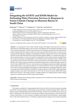 Integrating the Invest and SDSM Model for Estimating Water Provision Services in Response to Future Climate Change in Monsoon Basins of South China