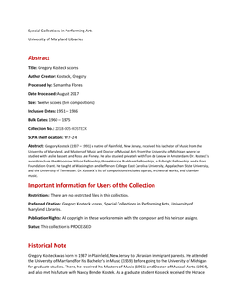 Abstract Important Information for Users of the Collection Historical Note