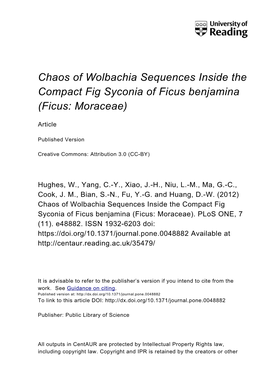 Chaos of Wolbachia Sequences Inside the Compact Fig Syconia of Ficus Benjamina (Ficus: Moraceae)