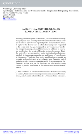 Palestrina and the German Romantic Imagination: Interpreting Historicism in Nineteenth-Century Music James Garratt Frontmatter More Information