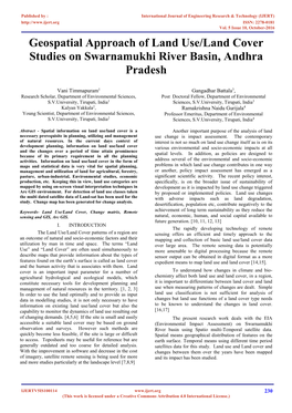 Geospatial Approach of Land Use/Land Cover Studies on Swarnamukhi River Basin, Andhra Pradesh