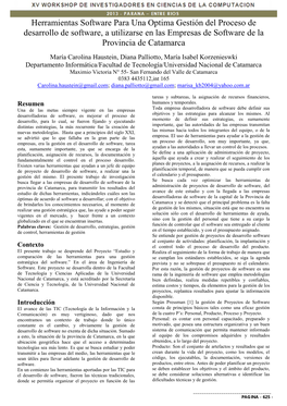 Herramientas Software Para Una Optima Gestión Del Proceso De Desarrollo De Software, a Utilizarse En Las Empresas De Software De La Provincia De Catamarca