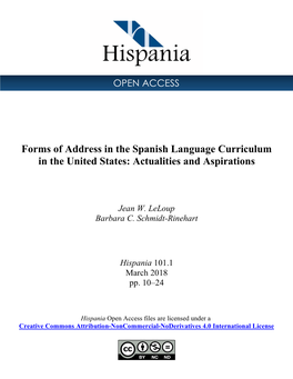 Forms of Address in the Spanish Language Curriculum in the United States: Actualities and Aspirations