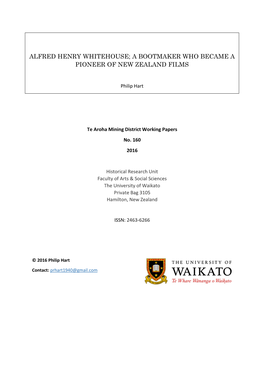 Alfred Henry Whitehouse; a Bootmaker Who Became a Pioneer of New Zealand Films