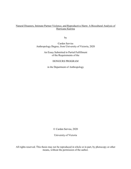 Natural Disasters, Intimate Partner Violence, and Reproductive Harm: a Biocultural Analysis of Hurricane Katrina