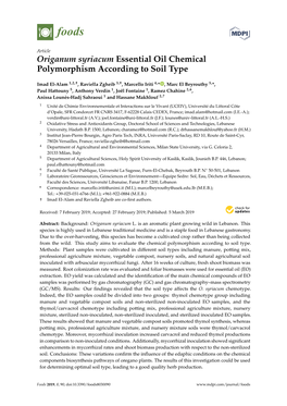 Origanum Syriacum Essential Oil Chemical Polymorphism According to Soil Type