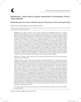 Distribución Y Conservación De Especies Amenazadas En Mesoamérica, Chocó Y Andes Tropicales