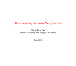 @Let@Token Brief Summary of Calabi-Yau Geometry