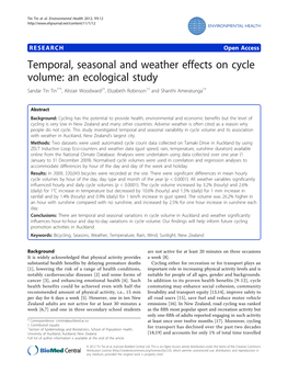 Temporal, Seasonal and Weather Effects on Cycle Volume: an Ecological Study Sandar Tin Tin1*†, Alistair Woodward2†, Elizabeth Robinson1† and Shanthi Ameratunga1†