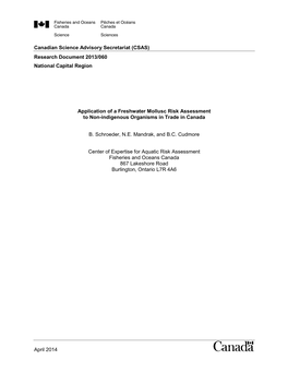 Application of a Freshwater Mollusc Risk Assessment to Non-Indigenous Organisms in Trade in Canada