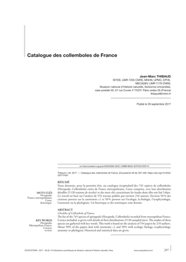 Catalogue Des Collemboles De France