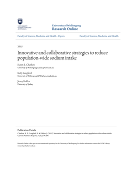 Innovative and Collaborative Strategies to Reduce Population-Wide Sodium Intake Karen E