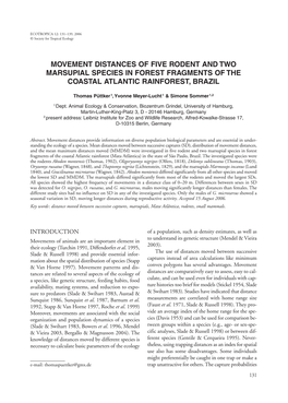 Movement Distances of Five Rodent and Two Marsupial Species in Forest Fragments of the Coastal Atlantic Rainforest, Brazil