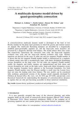 A Multiscale Dynamo Model Driven by Quasi-Geostrophic Convection