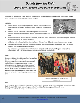 Update from the Field 2014 Snow Leopard Conservation Highlights