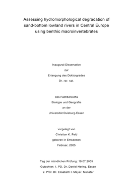 Assessing Hydromorphological Degradation of Sand-Bottom Lowland Rivers in Central Europe Using Benthic Macroinvertebrates