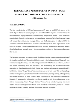 Does Assam's Nrc Theaten India's Secularity?