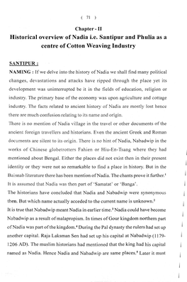 Historical Overview of Nadia I.E. Santipur and Phuiia As a Centre of Cotton Weaving Industry