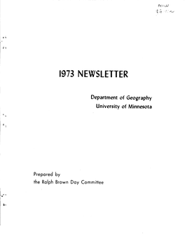 1973 NEWSLETTER Department of Geography University of Minnesota