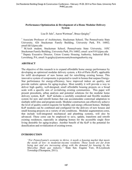 Performance Optimization & Development of a Home Modular