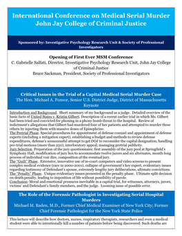 International Conference on Medical Serial Murder John Jay College of Criminal Justice