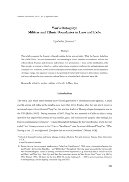 War's Ontogeny: Militias and Ethnic Boundaries in Laos and Exile
