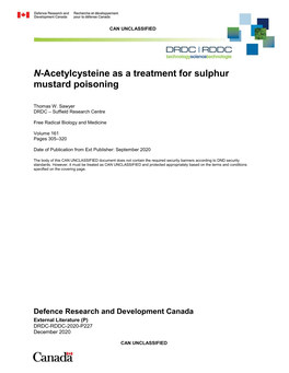 N-Acetylcysteine As a Treatment for Sulphur Mustard Poisoning