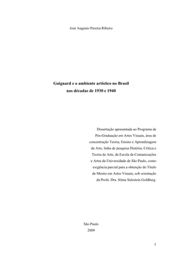 Guignard E O Ambiente Artístico No Brasil Nas Décadas De 1930 E 1940