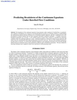 Predicting Breakdown of the Continuum Equations Under Rarefied Flow Conditions