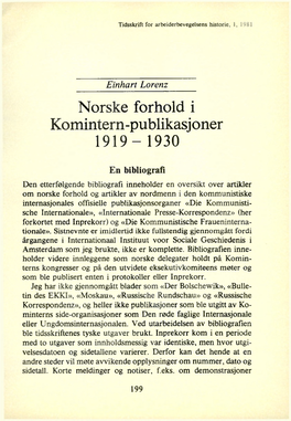 Norske Forhold I Komintern-Publikasjoner 1919-1930