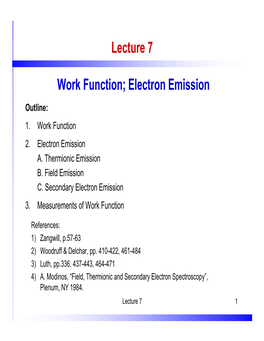 Lecture 7 Work Function; Electron Emission