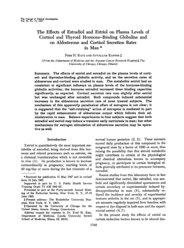 The Effects of Estradiol and Estriol on Plasma Levels of Cortisol and Thyroid Hormone-Binding Globulins and on Aldosterone and Cortisol Secretion Rates in Man *